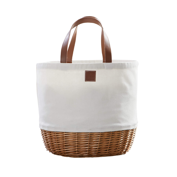 Crate & Barrel White Canvas Picnic Basket