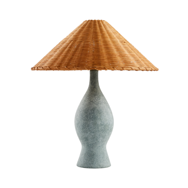 Crate & Barrel x Athena Calderone Courbe Ceramic Table Lamp with Rattan Shade