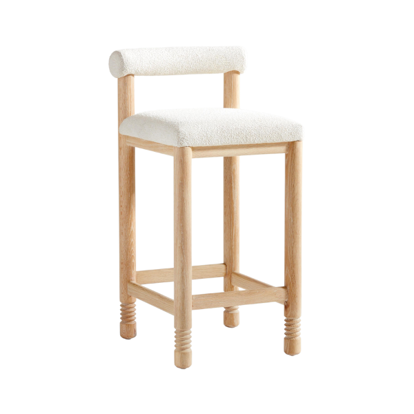 Crate & Barrel x Athena Calderone Derive Boucle Oak Counter Stool