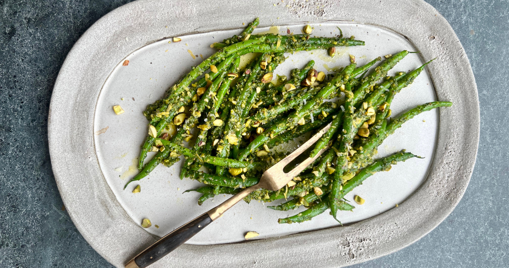 Green Beans With Pistachio Mint Pesto